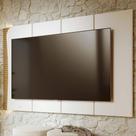 Painel Para TV 65 Polegadas Com LED Ripado 216cm Salerno C04 Off White Matte Freijó - Lyam Decor