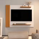 Painel Para Tv Até 40 Polegadas Detalhe Ripado Com Prateleiras Aden Off White / Madeirado