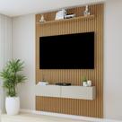Painel para TV até 50 Polegadas MDF 134cmx218cm Frisado Curitiba Marrom Cinamomo/Off White
