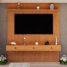 Painel para TV até 55 Polegadas Ripado MDF 250CMX184CM Royale Marrom Naturale/Off White