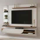 Painel para TV até 60 Polegadas 180cmx152,7cm 1 Porta Basculante Curva e Espelho com 2 Prateleiras Vidro Ravi