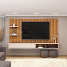Painel para TV até 60 Polegadas MDF 179cmx108cm Frisado Decorativo com Nicho 1 Porta Deslizante Friz