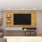 Painel para TV até 60 Polegadas MDF 179cmx108cm Frisado Decorativo com Nicho 1 Porta Deslizante Friz Marrom Cedro/Bali