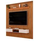 Painel Para Tv Até 65 Polegadas 2,23m Ripado Autêntico Com Led e Nicho Montreal Madeirado/Off White