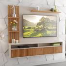 Painel para TV Até 65 Polegadas Chandon 1 Porta 3 Prateleiras Ripado Off White/Mel