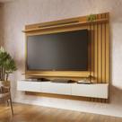Painel para TV até 70 Polegadas 180,1cmx162cm 3 Portas Basculantes 2 Prateleiras Juriti Marrom Naturale/Off White Matte