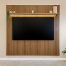Painel para TV até 75 Polegadas com LED 185,5cmx183cm Impressão 3D Ripada Liverpool Yescasa Marrom Pinho Ripado