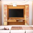 Painel para TV até 75 Polegadas com LED com Vidro Reflecta 100% MDF 259cmx219cm 75 Polegadascom Led e 2 Cristaleiras Vitoria Regia YesCasa