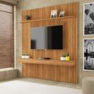 Painel para TV até 75 Polegadas MDF 184,5cmx250cm Evolution Marrom Carvalho Oro