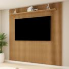 Painel para TV até 75 Polegadas MDF 224cmx218cm Frisado Curitiba Marrom Cinamomo