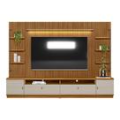 Painel para TV até 75 Polegadas Ripado Betina com Rack Bancada e Módulos Laterais Nature e Off White 268x198 cm L04 - D Rossi