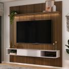 Painel para TV Até 75 Polegadas Ripado Pinho/Off White - Pnr Móveis