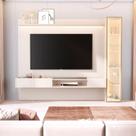 Painel para TV até 84 Polegadas LED com Vidro Reflecta MDF 269cmx219cm Cristaleira Vitoria Regia Yescasa Bege Off White