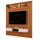 Painel Para Tv Até 85 Polegadas 2,50m Ripado Autêntico Com Led e Nicho Montreal Madeirado/Off White