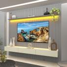 Painel para TV Até 85 Polegadas Nobre 3 Gavetas Ripado 100% Mdf Cinza/Off White - Gelius