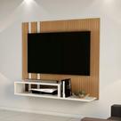 Painel para TV Moderno 90x90 Ripado com Nicho e Espelho Off White