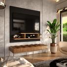 Painel para TV Smart 32 Polegadas com Nicho Prateleira Sala Quarto Reilly - Preto com Freijó