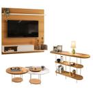 Painel para TV Suspenso Evo com Kit Mesa de Centro Sky e Aparador Infinity Cinamomo Off White HB Móveis Painel para TV Suspenso Evo com Kit Mesa de Centro Sky e Aparador Infinity Cinamomo Off White HB Móveis
