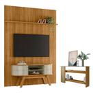 Painel Piso Teto New Interlagos Cumaru com Rack Bancada Atlanta New Silverstone com Aparador Frizz Cumaru Opala - Madetec