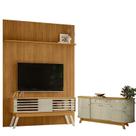 Painel Piso Teto New Interlagos Cumaru com Rack Bancada Frizz 1.5 New Premium com Aparador para Sala Buffet Mônaco Cumaru Opala - Madetec