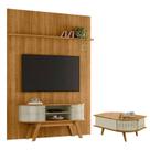 Painel Piso Teto New Interlagos Cumaru com Rack Bancada Frizz 1.5 New Premium com Mesa de Centro Indianápolis Cumaru Opala - Madetec