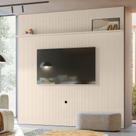Painel Piso-Teto Ripado New Guaporé com Prateleira Alta e Suporte TV até 75" Off White - Pallazio