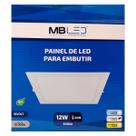 Painel Plafon Led Embutir 17X17cm 12W 4000K Bivolt - MB Led - 4034