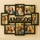 Painel Quadro de Fotos Amigos em MDF Preto para 8 Fotos 10x15 cm, Decorativo para Parede, 62x49x3 Universo do MDF