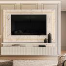 Painel Rack Bancada Gaia com 2 Gavetas e Iluminação em LED Calacata e Off White - Pallazio