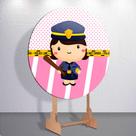 Painel Redondo Capas Festa Infantil Policia Policial Grande ou Mini Estampa Rosa ou Azul