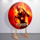 Painel Redondo Decoração Super Heroi Raio Capa Sublimada de Festa Tamanho Grande ou Mini