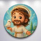 Painel Redondo Jesus e Amigos Capa Sublimada de Festa Tamanho Grande ou Mini Decoração Religiosa
