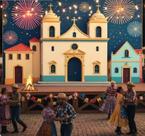 Painel Retangular de Lona Festa Junina Cenário Praça da Igreja