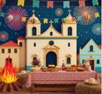 Painel Retangular de Lona Festa Junina Cenario Praca da Igreja