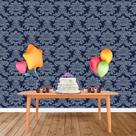 Painel Retangular em Jacquard Azul Marinho e Cru Medalhão