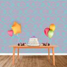 Painel Retangular em Jacquard Azul Turquesa e Rosa Medalhão