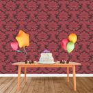 Painel Retangular em Jacquard Marrom e Vermelho Medalhão