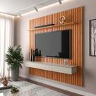 Painel Ripado 180x184cm Para TV 75 Polegadas Antares Patrimar Cinamomo/Off White