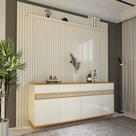 Painel Ripado 229cm com Buffet 4 Portas 4 Gavetas 184cm