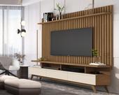 Painel Ripado Classic Sala Estar Com Rack Vivare Wood - 2 Cores