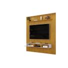 Painel Ripado Com Rack Suspensa Para Tv Até 75 Sala Moderna Com Home Bancada Prateleira Decorativa 2,23x2,40m
