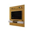 Painel Ripado Com Rack Suspensa Para Tv Até 75 Sala Moderna Com Home Bancada Prateleira Decorativa 2,50x2,40m