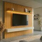 Painel Ripado com Rack Suspenso até 70 Polegadas Tulum com LED 1 PT 2 GV Cedro e Off White Alt 242 Larg 222 cm