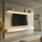 Painel Ripado com Rack Suspenso até 70 Polegadas Tulum com LED 1 PT 2 GV Off White Alt 242 Larg 222 cm
