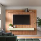 Painel Ripado MDF para TV 2,23 x 1,83m com Luzes LED Freijó Madeirado TB182L Pradel Móveis