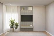 Painel Ripado Modular 141 X 250cm com Nicho e Prateleira Curva 1.4 Linea Brasil Painel Ripado Modular 141 X 250cm com Nicho e Prateleira Curva 1.4 Linea Brasil