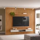 Painel Ripado Modular 3.0 Para Sala Estar TV Até 75 Polegadas 1 Nicho 1 Prateleira 2 Portas
