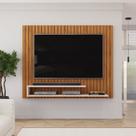 Painel Ripado para TV até 55 Polegadas MDF 134,5cmx108cm Frisado Decorativo com Nicho Ripe Marrom Freijó/Off White