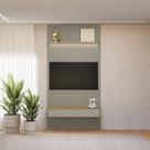 Painel Ripado para TV até 60 Polegadas com LED MDF 141cmx250cm Modular Cinza Tauari/Gris Fosco