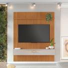 Painel Ripado para TV até 65 Polegadas MDF 182cmx218cm em Riso Candian Amarelo Cinamomo E Off